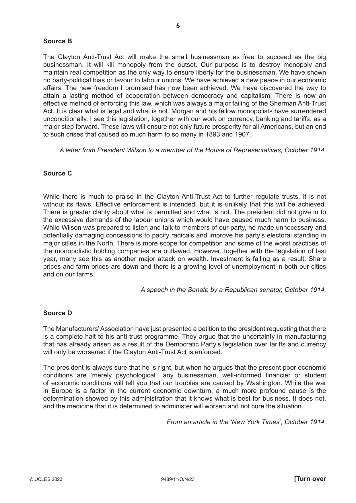 Cambridge A Level History 9489 2023 Oct/Nov Paper 1 · Variant 1 question paper, page 5 of 8