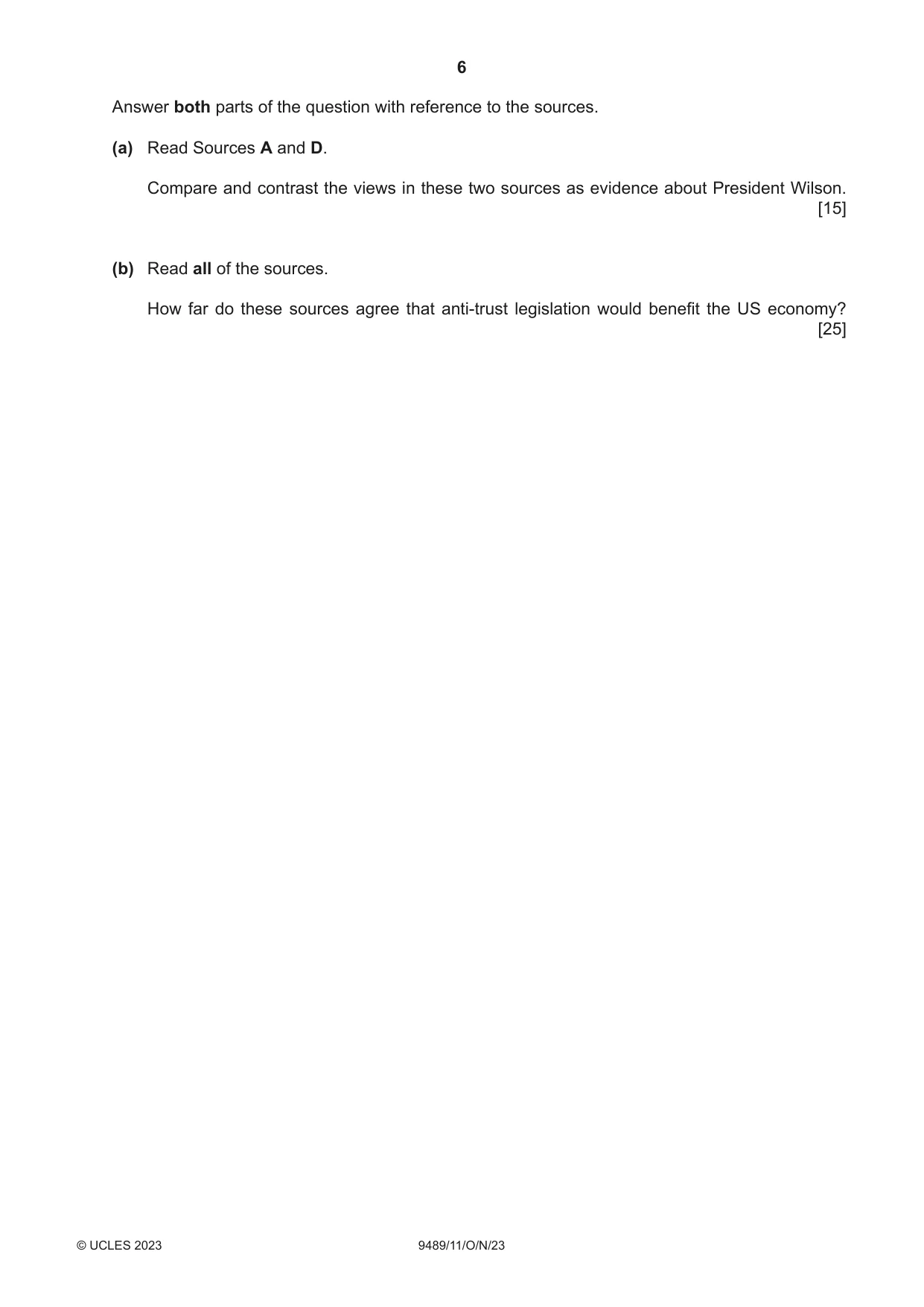 Cambridge A Level History 9489 2023 Oct/Nov Paper 1 · Variant 1 question paper, page 6 of 8