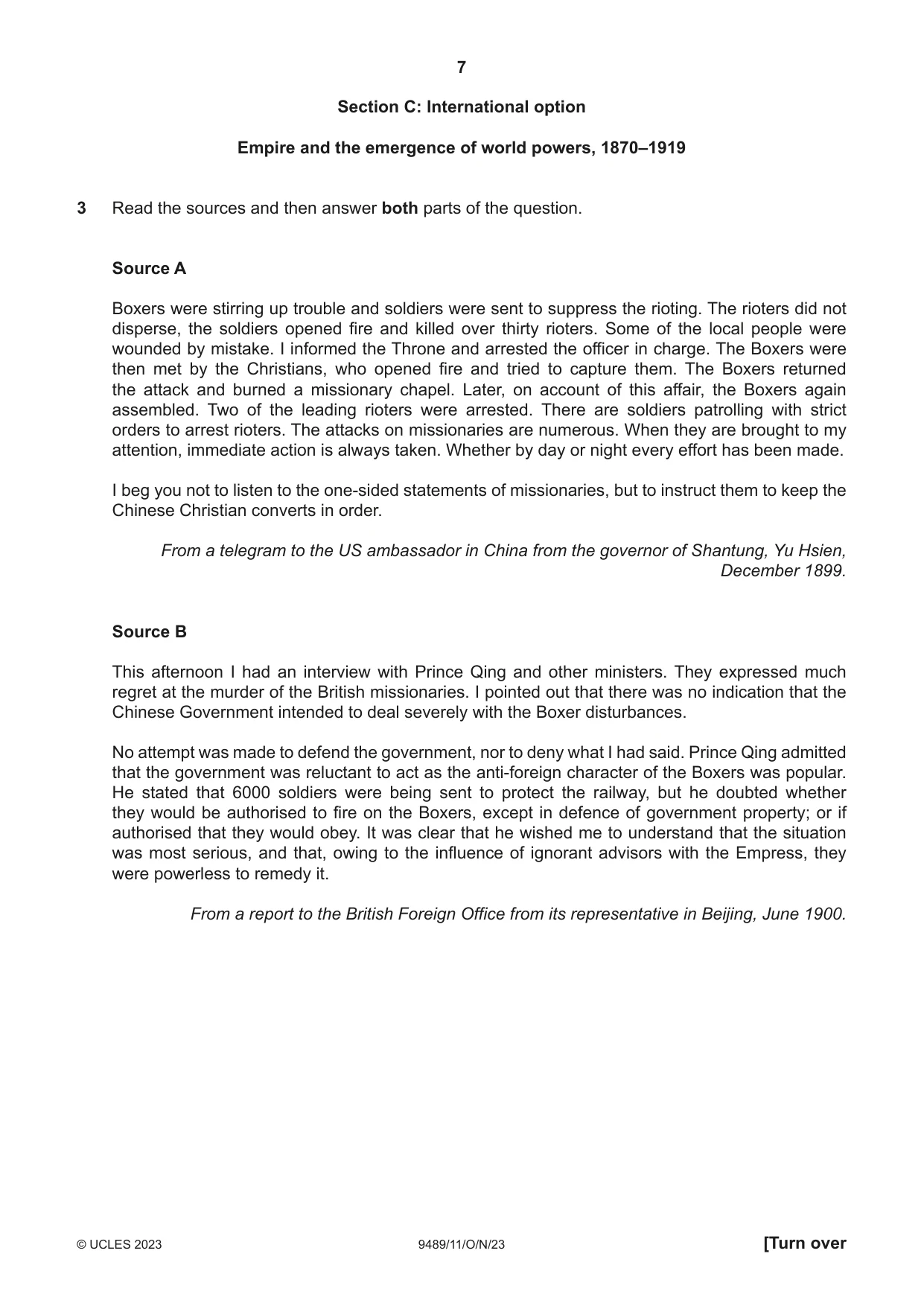 Cambridge A Level History 9489 2023 Oct/Nov Paper 1 · Variant 1 question paper, page 7 of 8