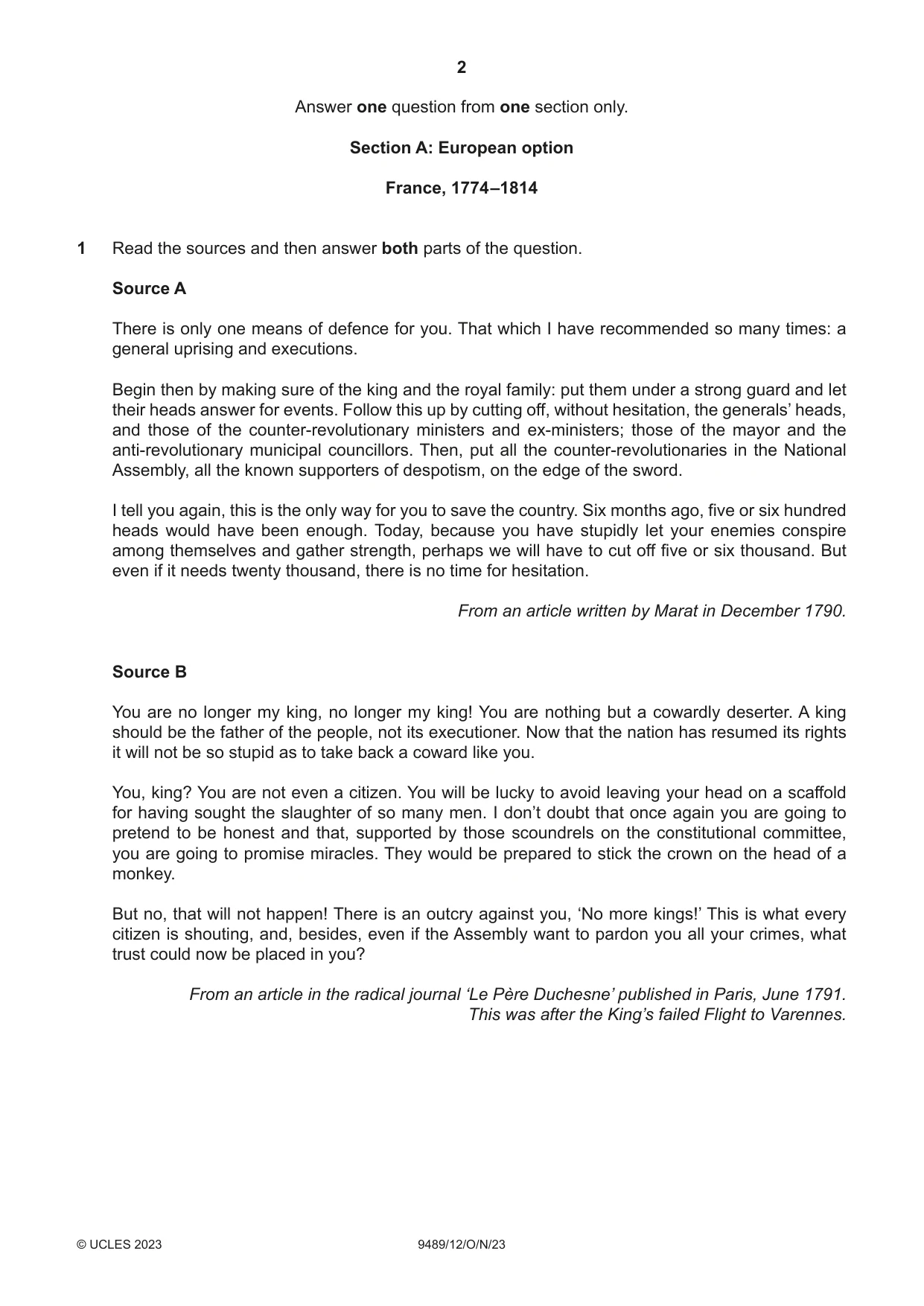 Cambridge A Level History 9489 2023 Oct/Nov Paper 1 · Variant 2 question paper, page 2 of 8