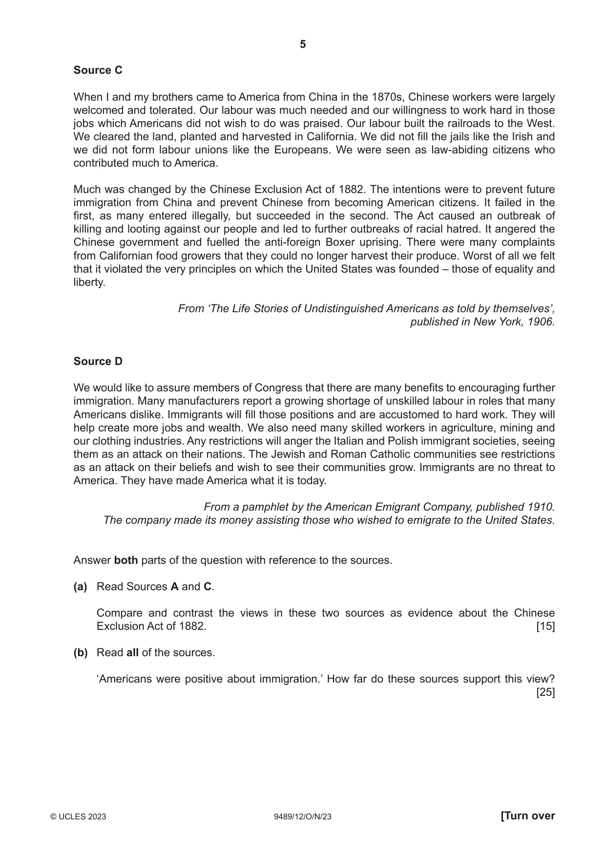 Cambridge A Level History 9489 2023 Oct/Nov Paper 1 · Variant 2 question paper, page 5 of 8