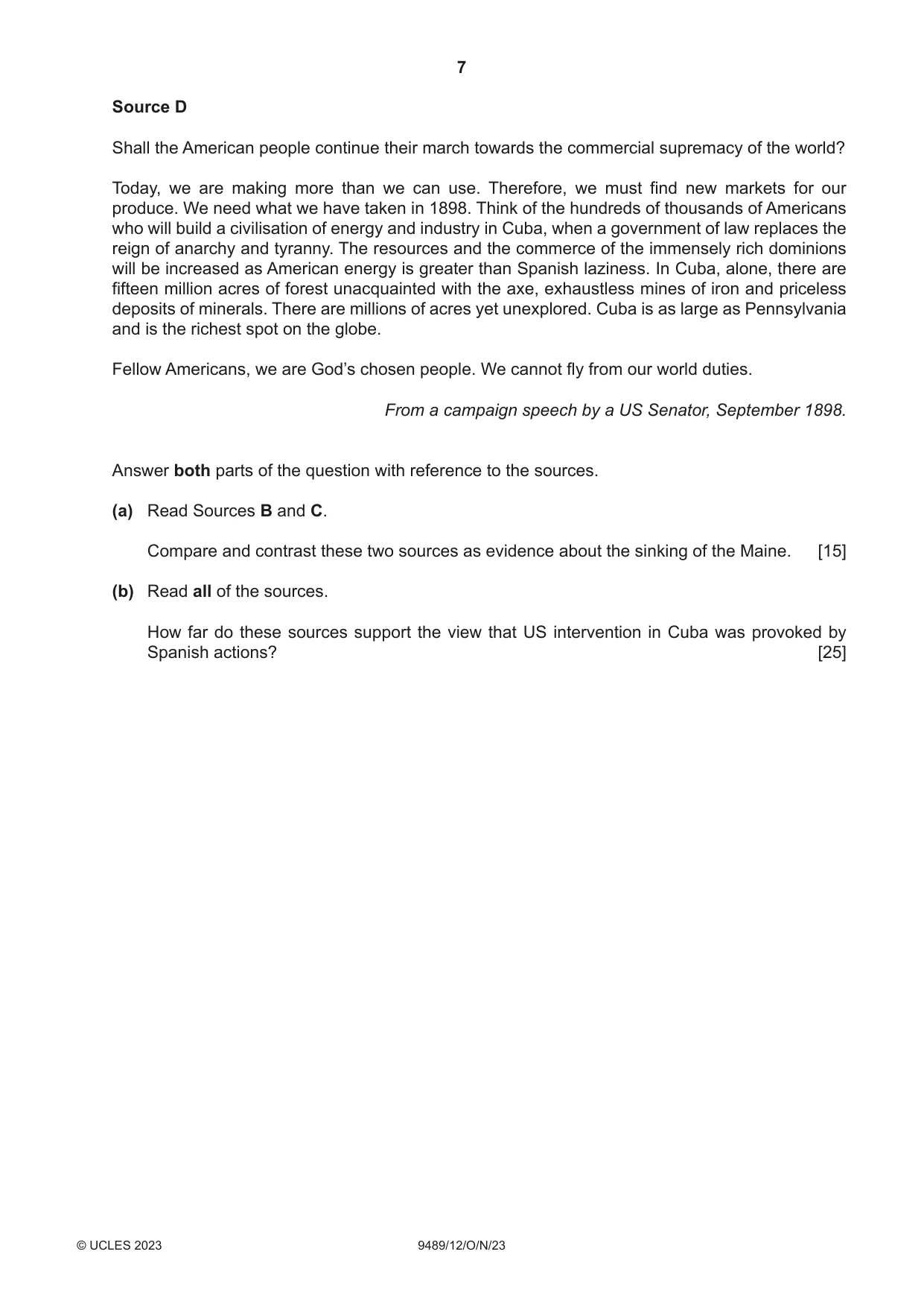 Cambridge A Level History 9489 2023 Oct/Nov Paper 1 · Variant 2 question paper, page 7 of 8