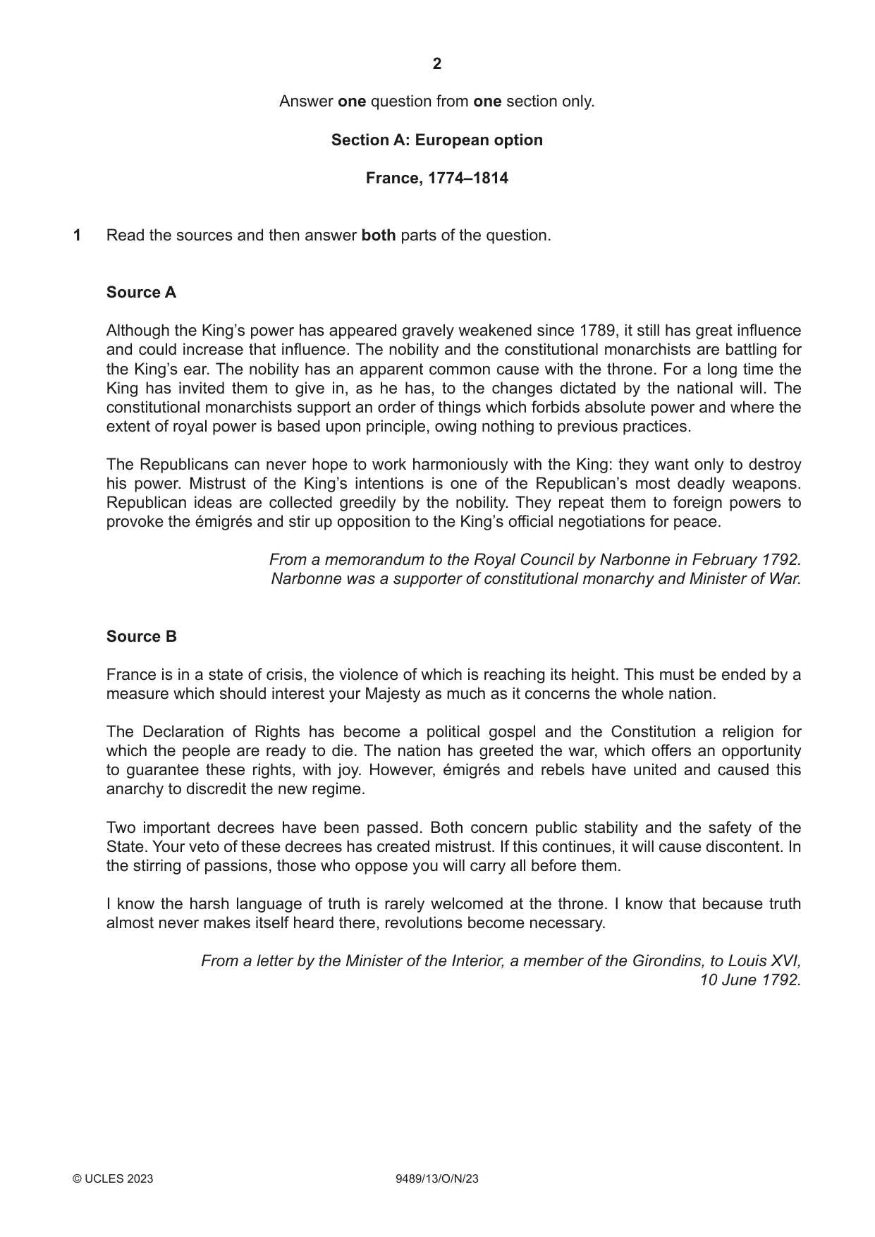 Cambridge A Level History 9489 2023 Oct/Nov Paper 1 · Variant 3 question paper, page 2 of 8