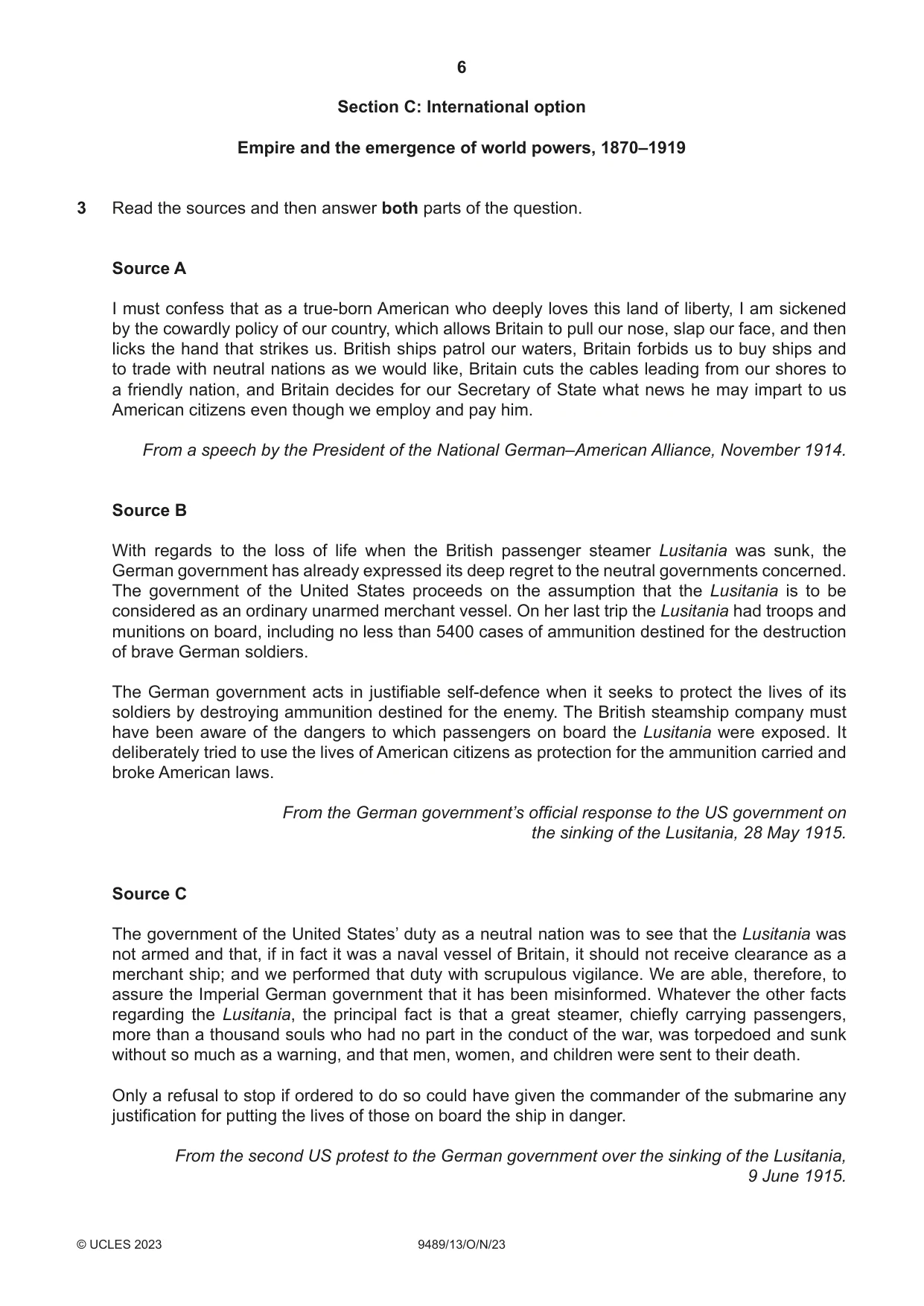 Cambridge A Level History 9489 2023 Oct/Nov Paper 1 · Variant 3 question paper, page 6 of 8