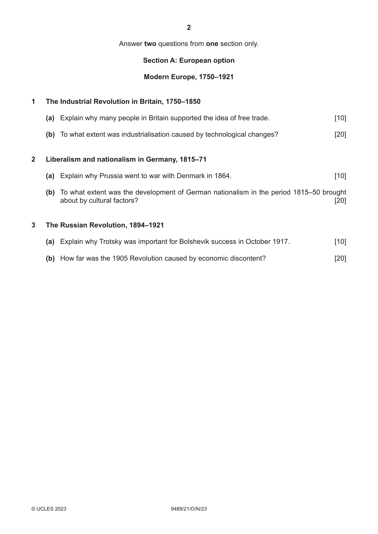 Cambridge A Level History 9489 2023 Oct/Nov Paper 2 · Variant 1 question paper, page 2 of 4
