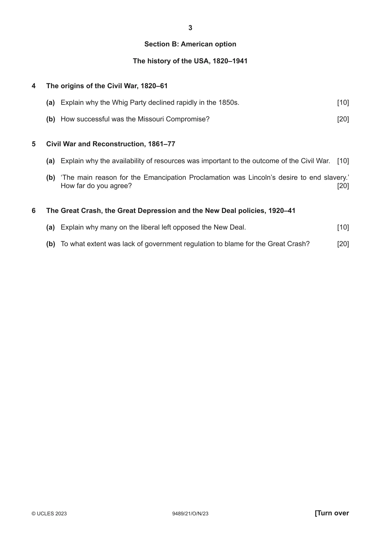 Cambridge A Level History 9489 2023 Oct/Nov Paper 2 · Variant 1 question paper, page 3 of 4