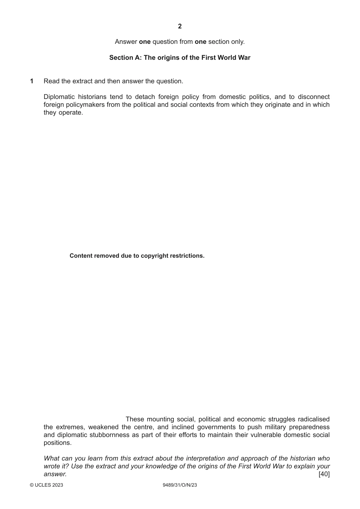 Cambridge A Level History 9489 2023 Oct/Nov Paper 3 · Variant 1 question paper, page 2 of 4