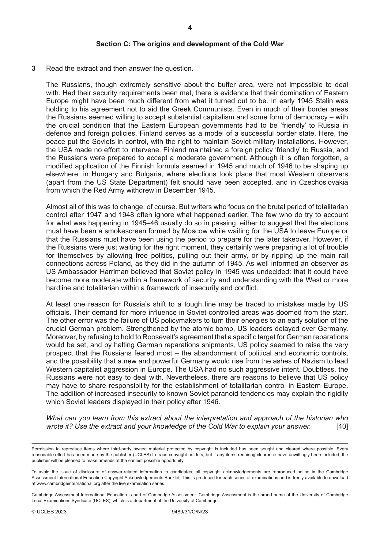Cambridge A Level History 9489 2023 Oct/Nov Paper 3 · Variant 1 question paper, page 4 of 4