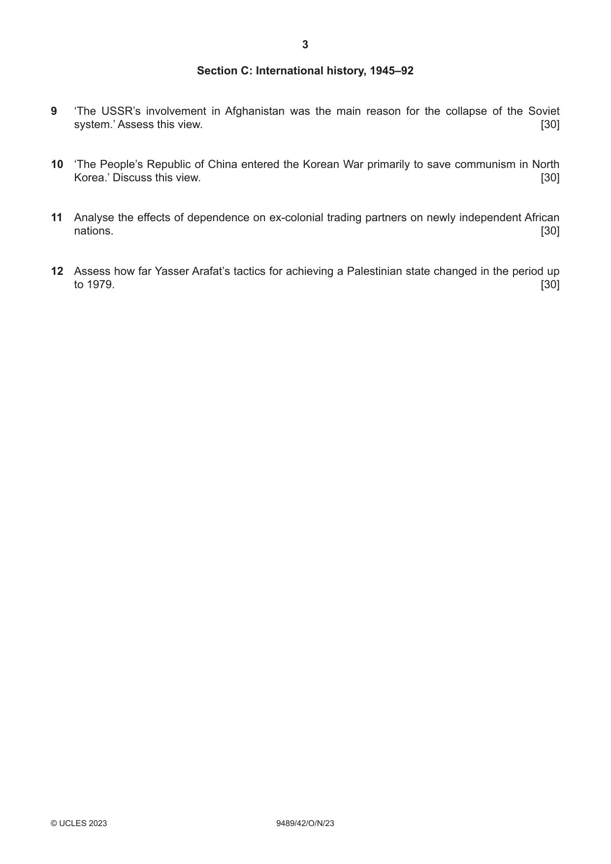 Cambridge A Level History 9489 2023 Oct/Nov Paper 4 · Variant 2 question paper, page 3 of 4