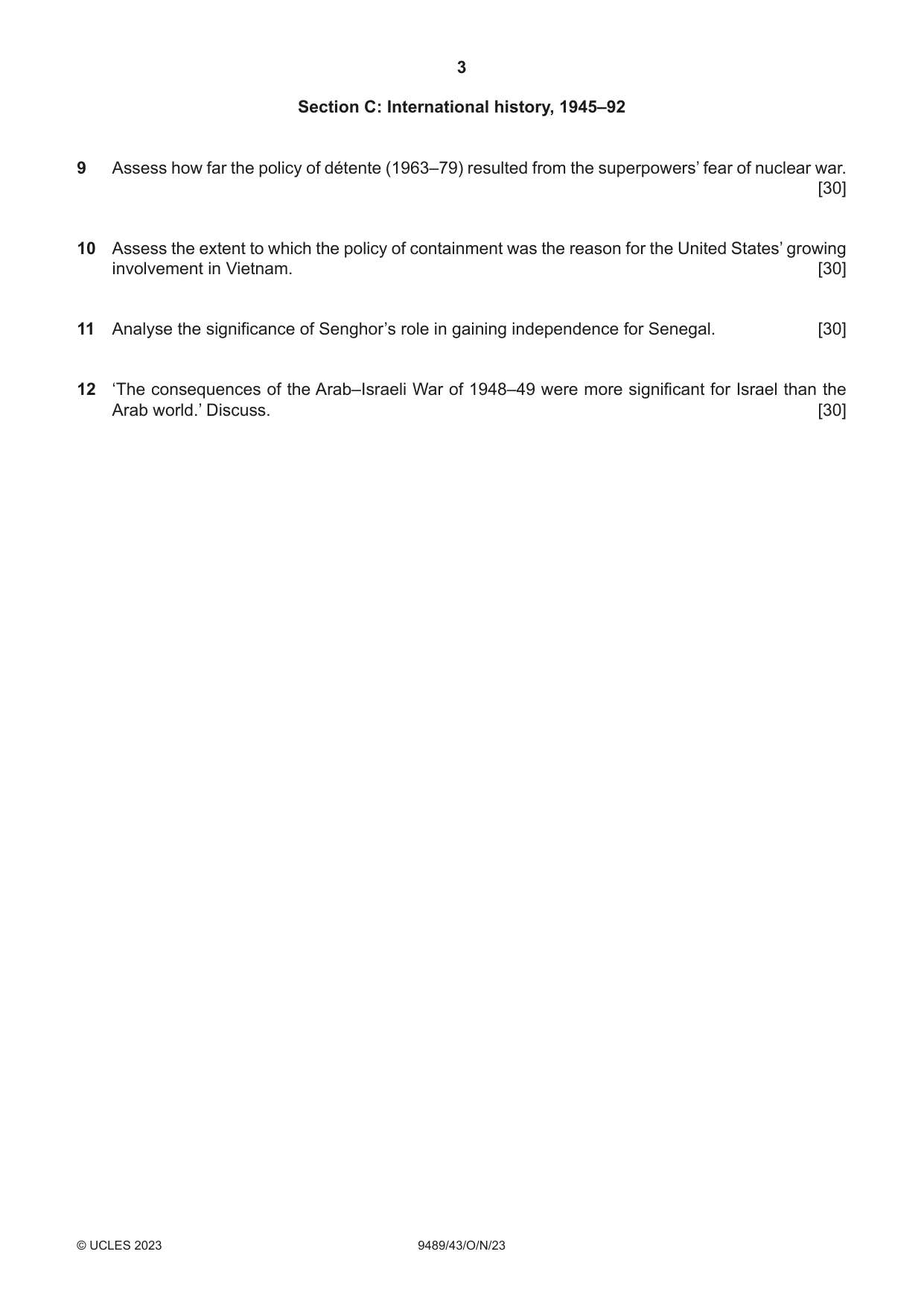 Cambridge A Level History 9489 2023 Oct/Nov Paper 4 · Variant 3 question paper, page 3 of 4