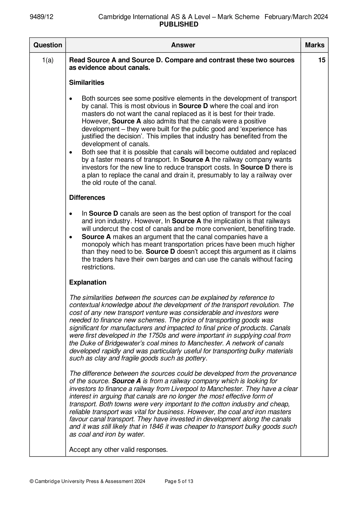 Mark scheme, page 5 of 13
