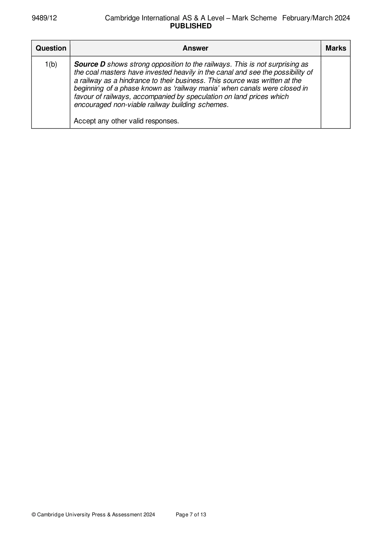 Mark scheme, page 7 of 13