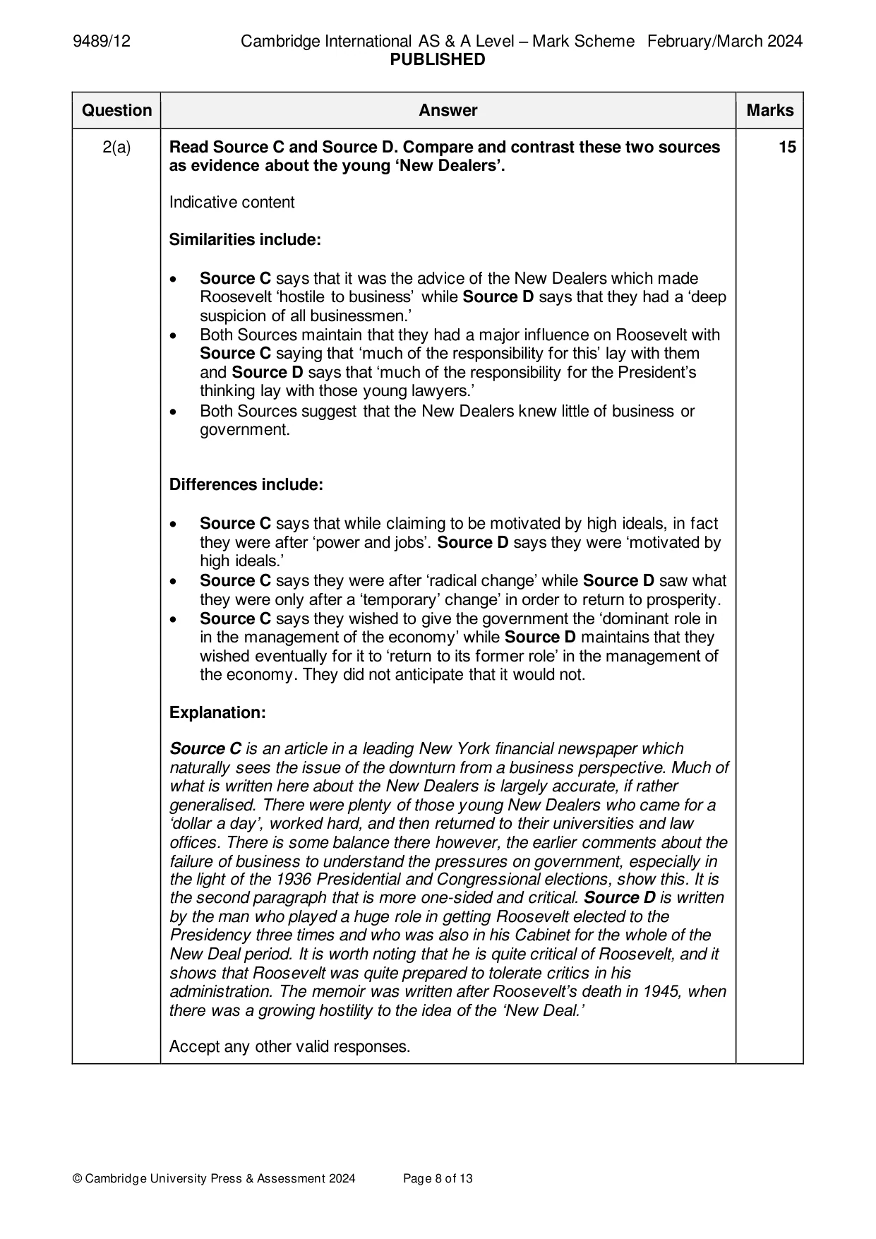 Mark scheme, page 8 of 13