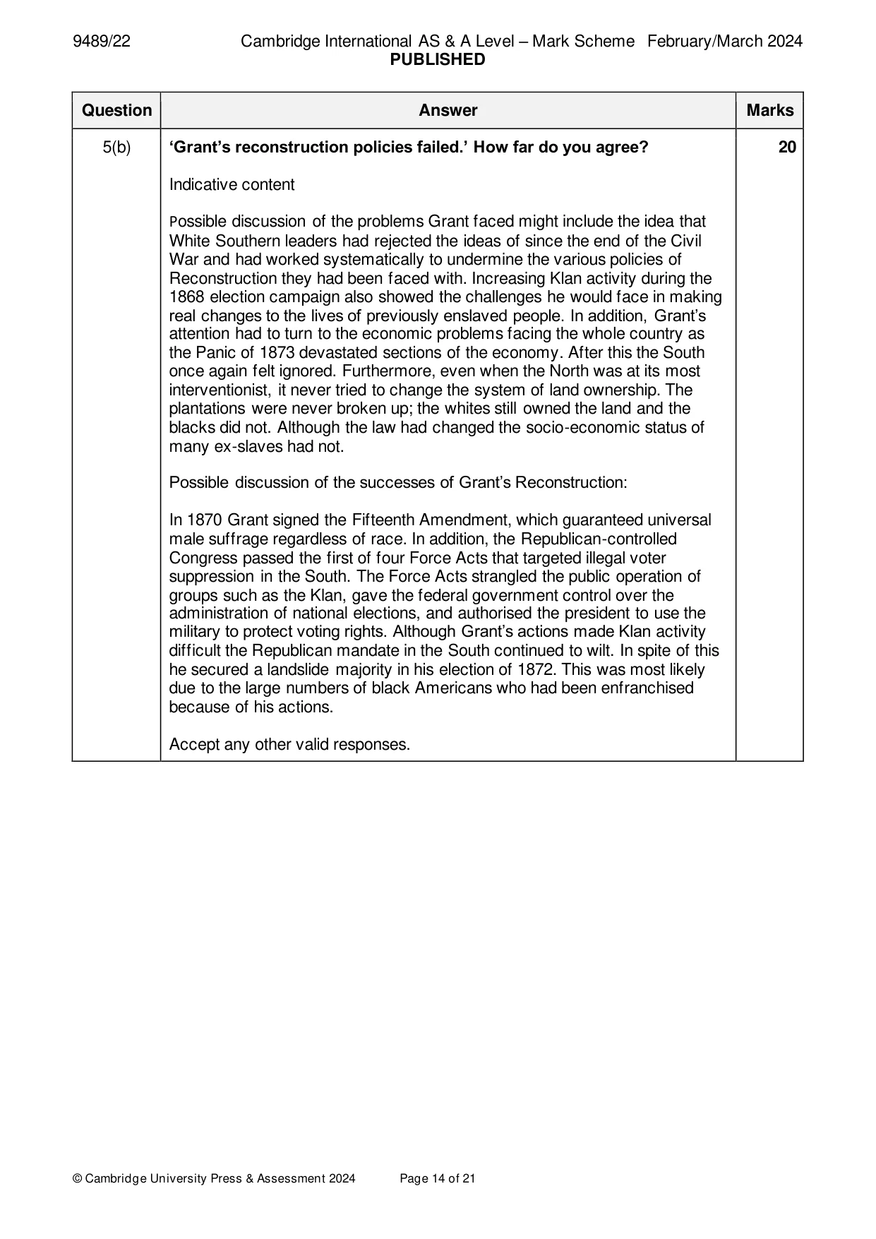 Mark scheme, page 14 of 21