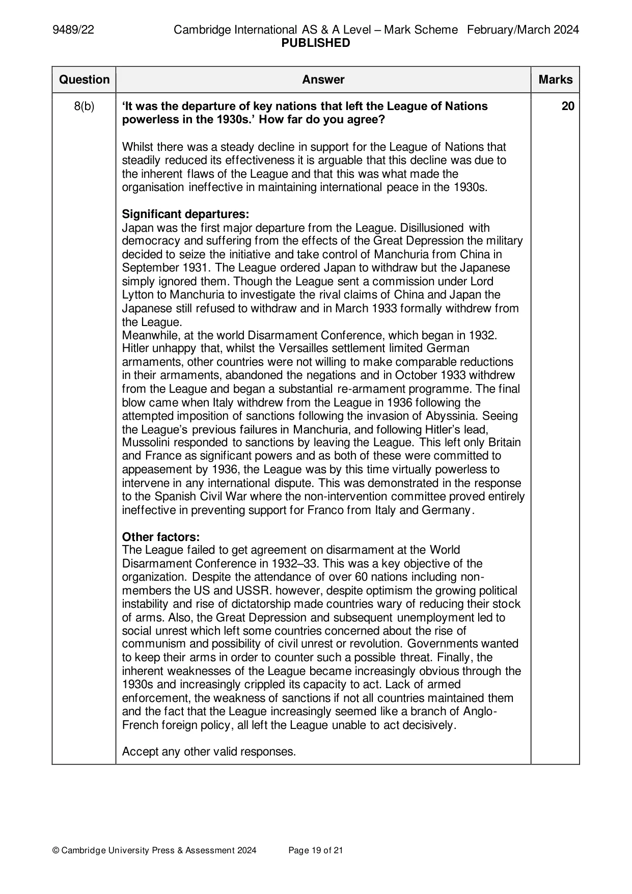 Mark scheme, page 19 of 21