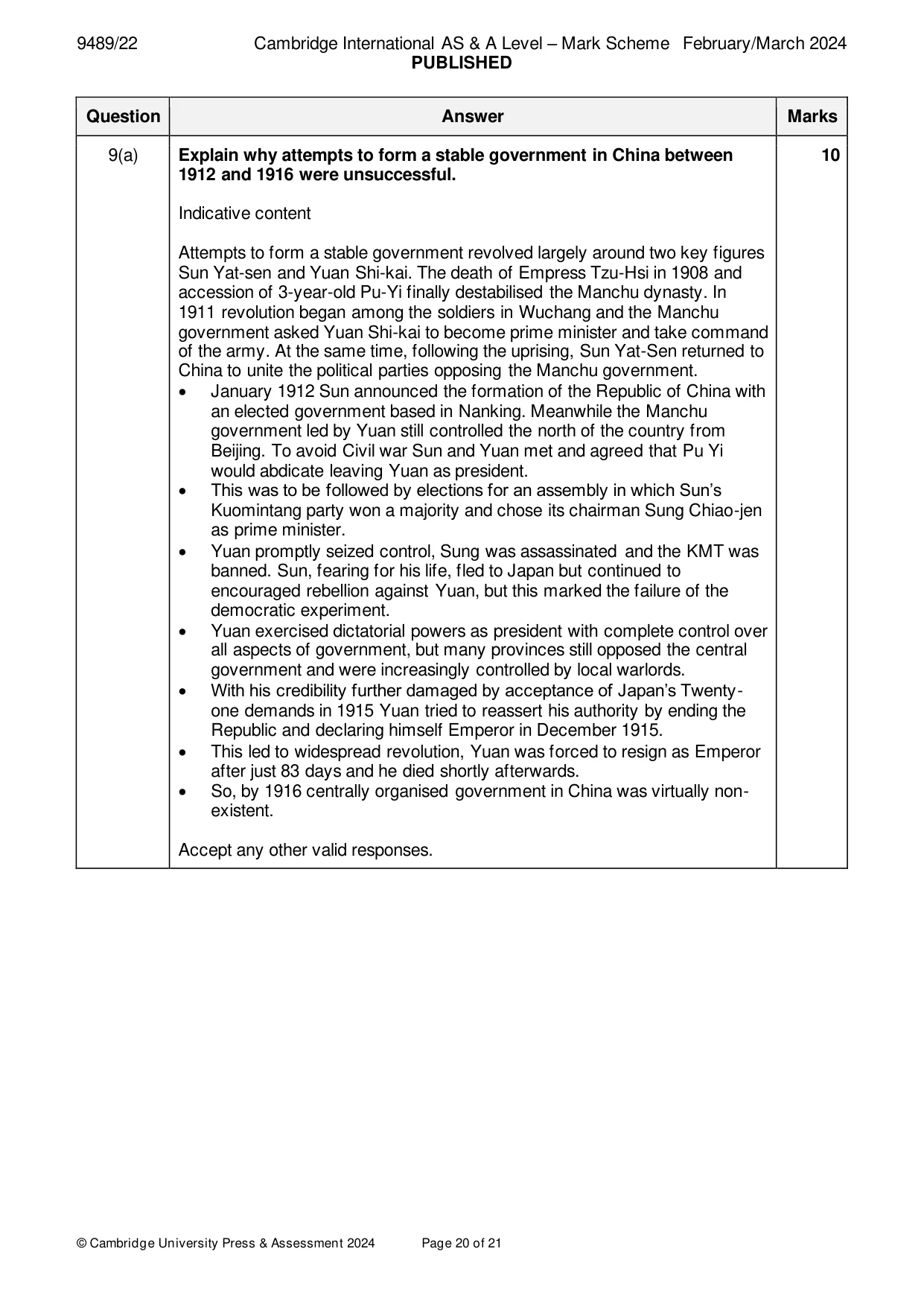 Mark scheme, page 20 of 21