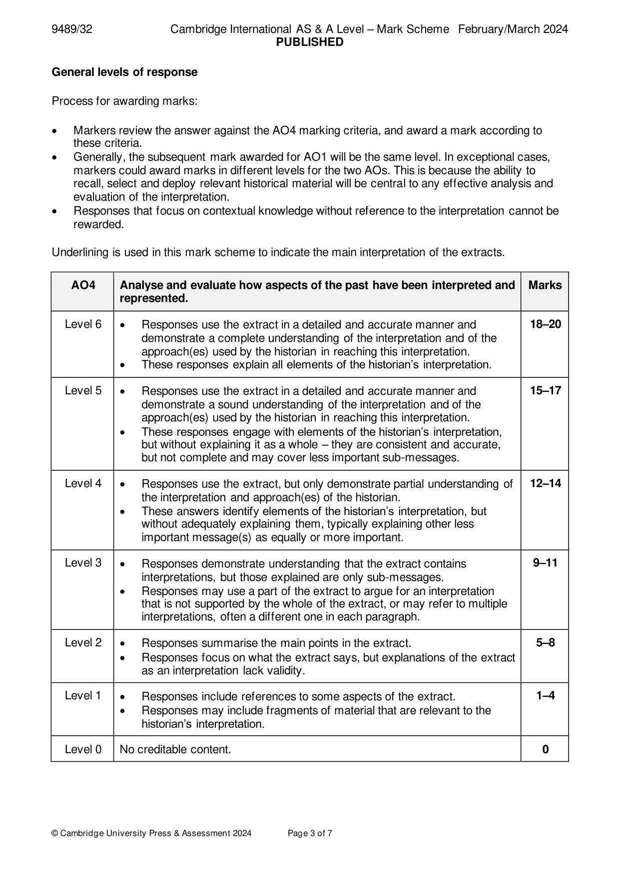 Mark scheme, page 3 of 7