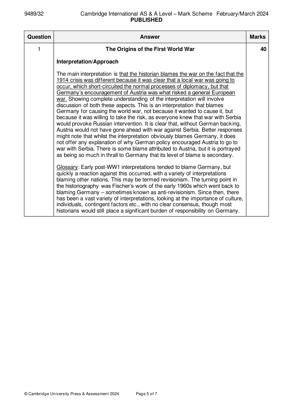 Mark scheme, page 5 of 7