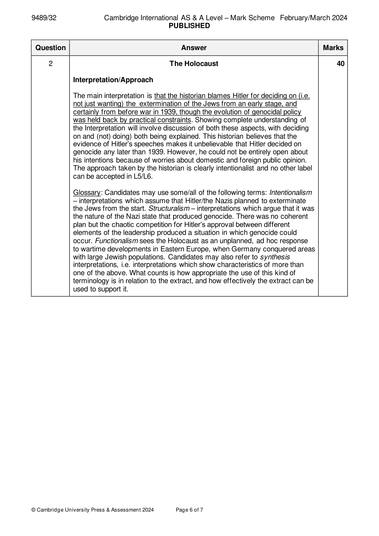 Mark scheme, page 6 of 7