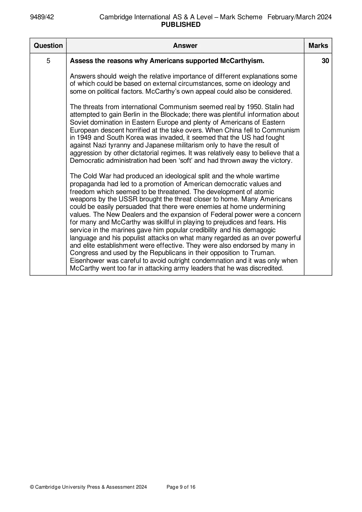 Mark scheme, page 9 of 16