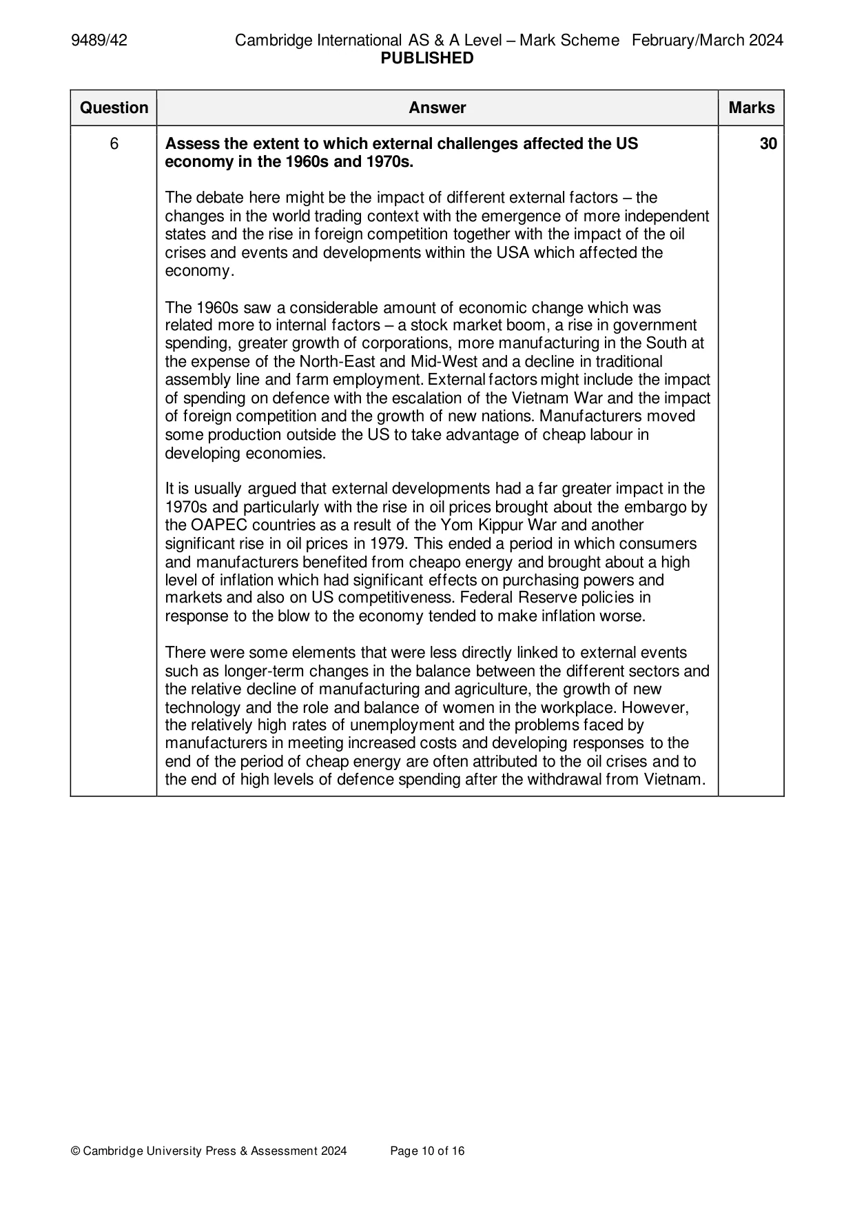 Mark scheme, page 10 of 16