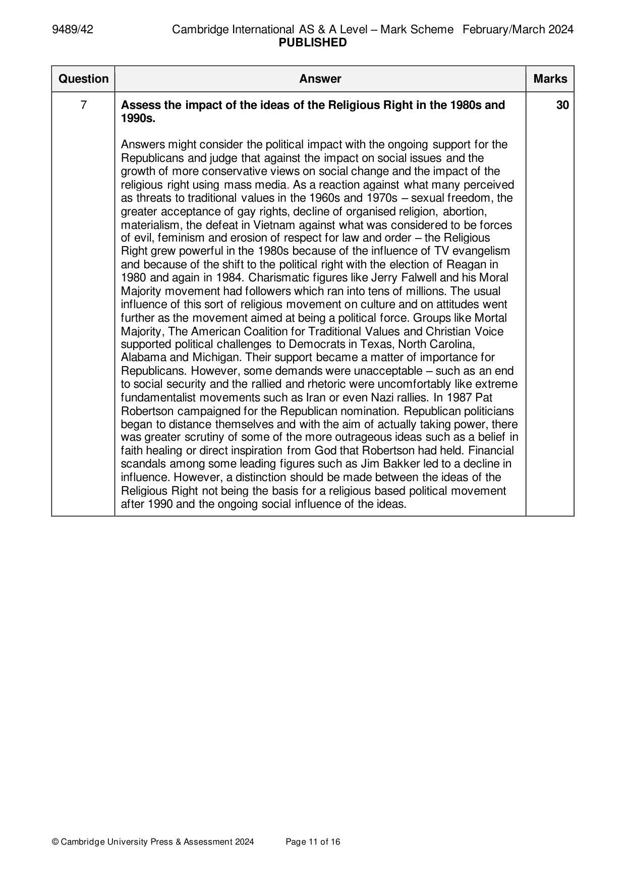 Mark scheme, page 11 of 16