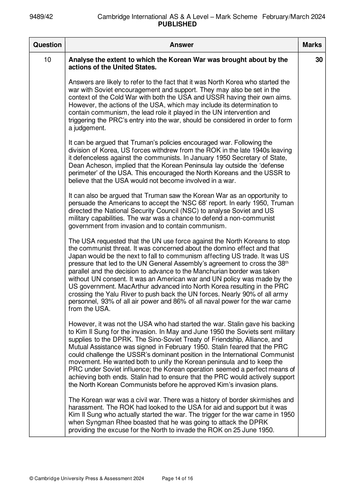 Mark scheme, page 14 of 16