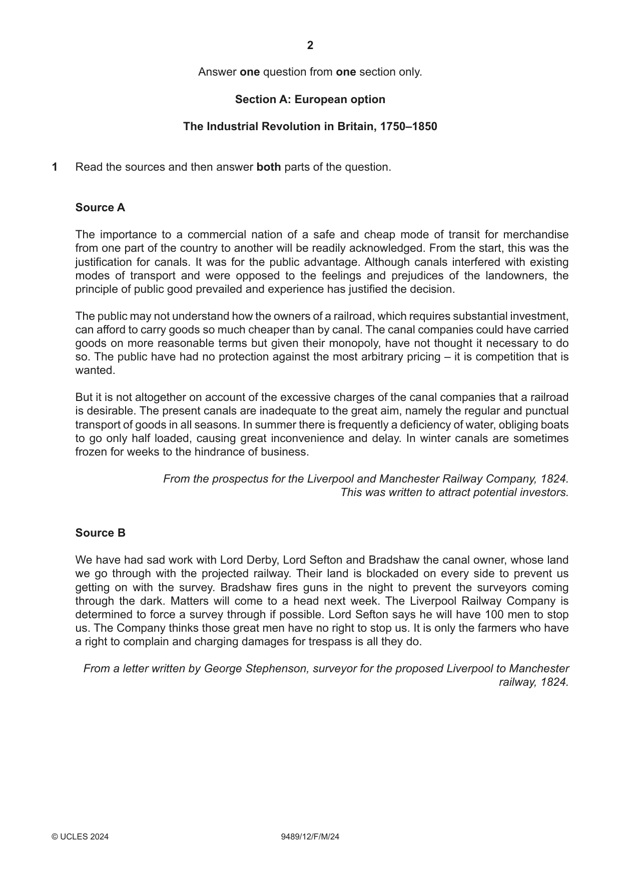 Cambridge A Level History 9489 2024 Feb/March Paper 1 · Variant 2 question paper, page 2 of 8