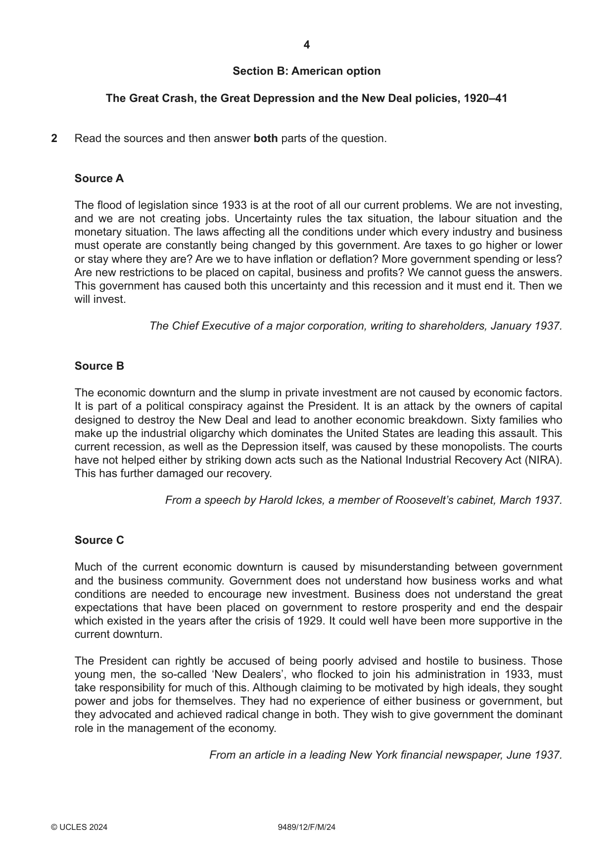 Cambridge A Level History 9489 2024 Feb/March Paper 1 · Variant 2 question paper, page 4 of 8