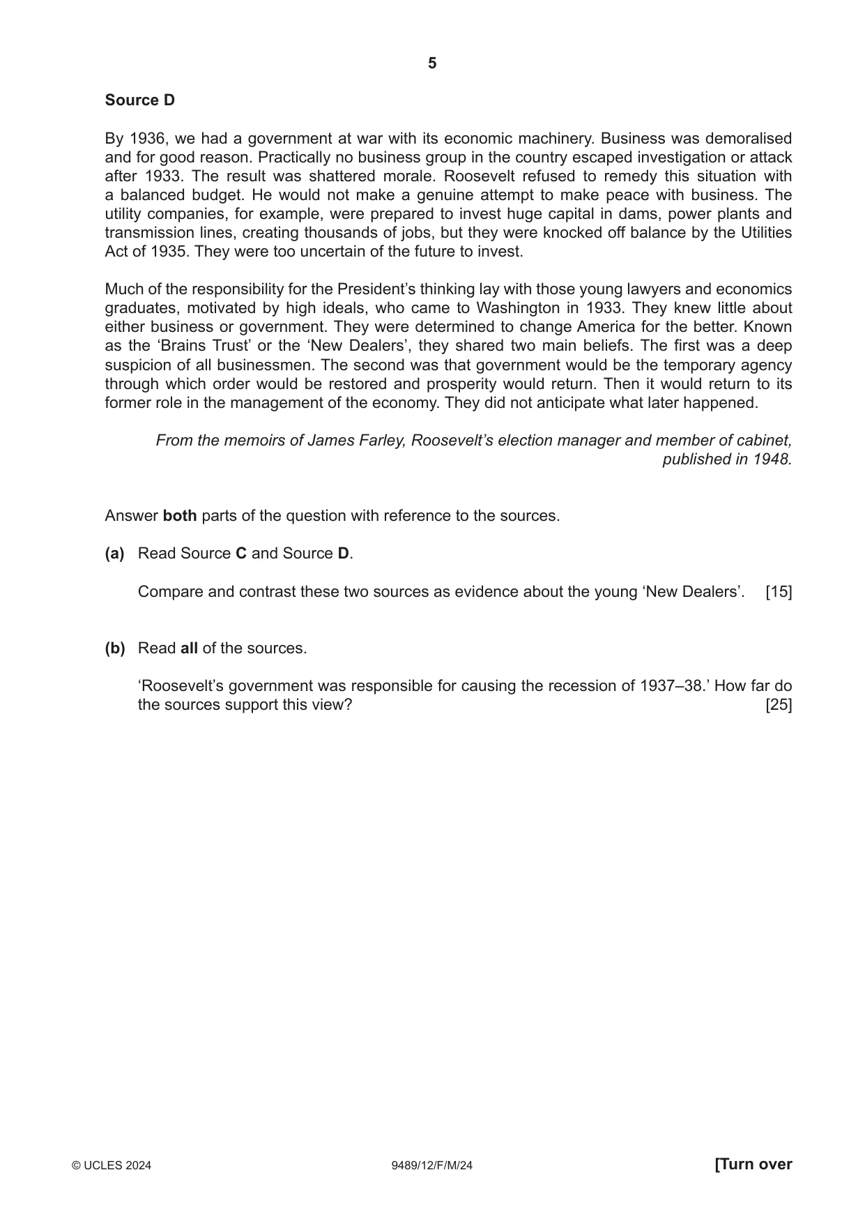 Cambridge A Level History 9489 2024 Feb/March Paper 1 · Variant 2 question paper, page 5 of 8