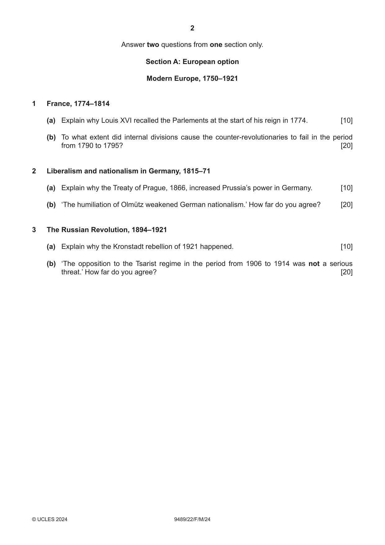 Cambridge A Level History 9489 2024 Feb/March Paper 2 · Variant 2 question paper, page 2 of 4