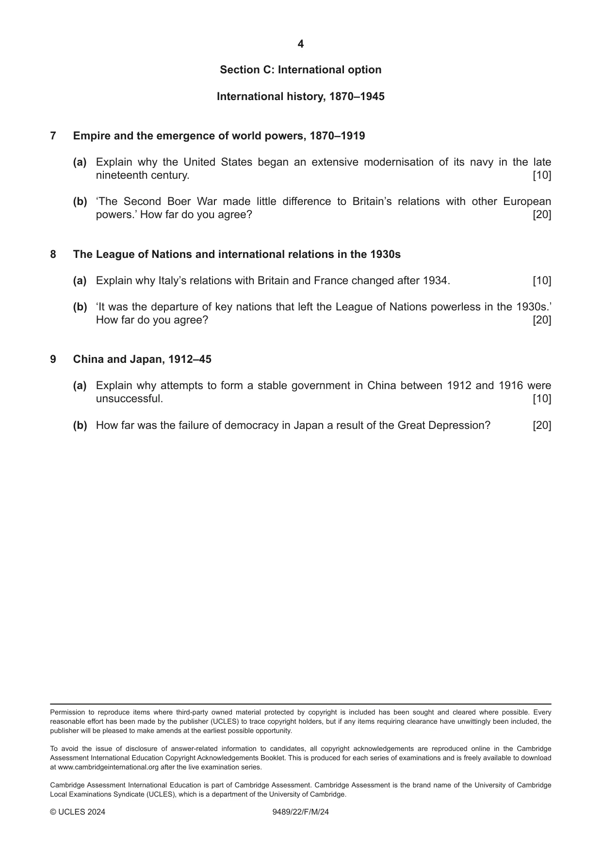 Cambridge A Level History 9489 2024 Feb/March Paper 2 · Variant 2 question paper, page 4 of 4