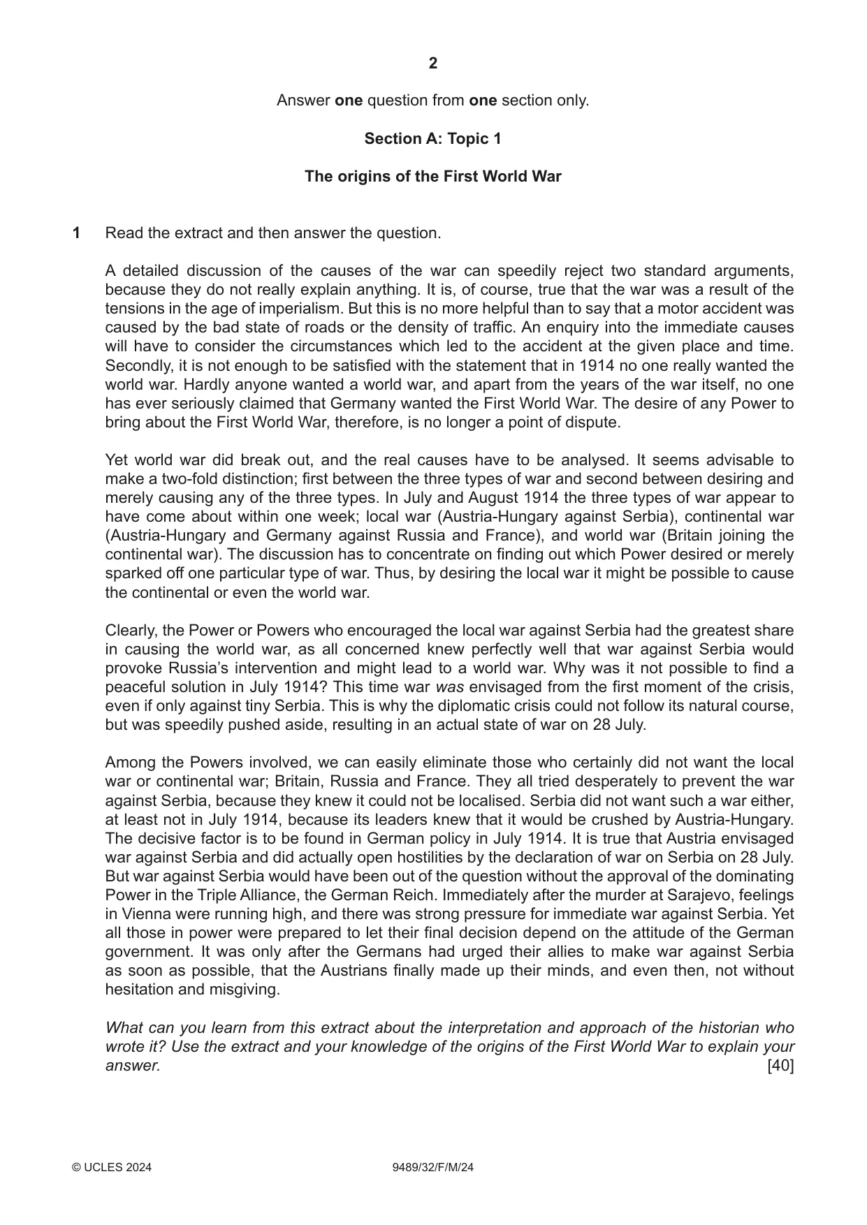 Cambridge A Level History 9489 2024 Feb/March Paper 3 · Variant 2 question paper, page 2 of 4
