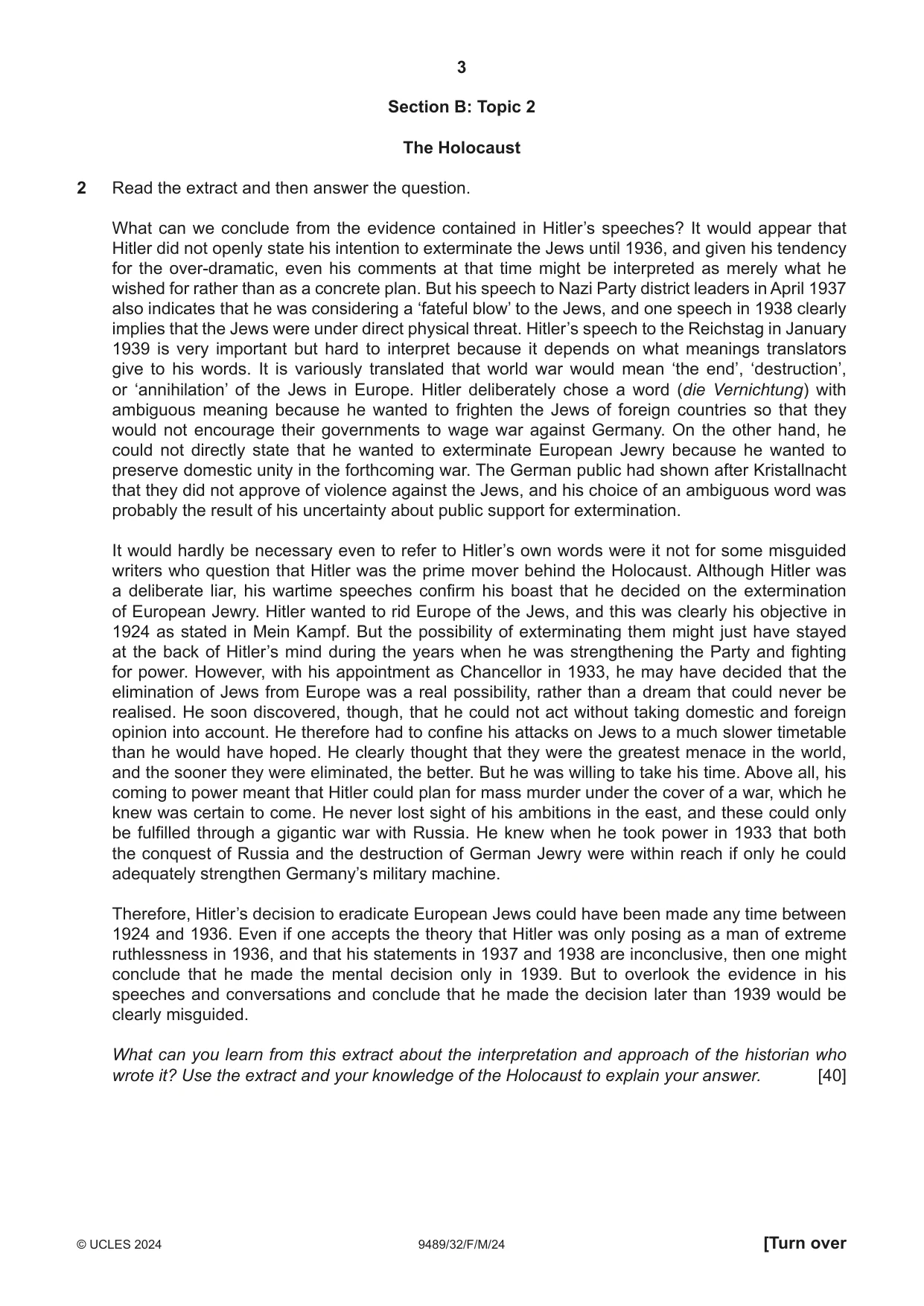 Cambridge A Level History 9489 2024 Feb/March Paper 3 · Variant 2 question paper, page 3 of 4