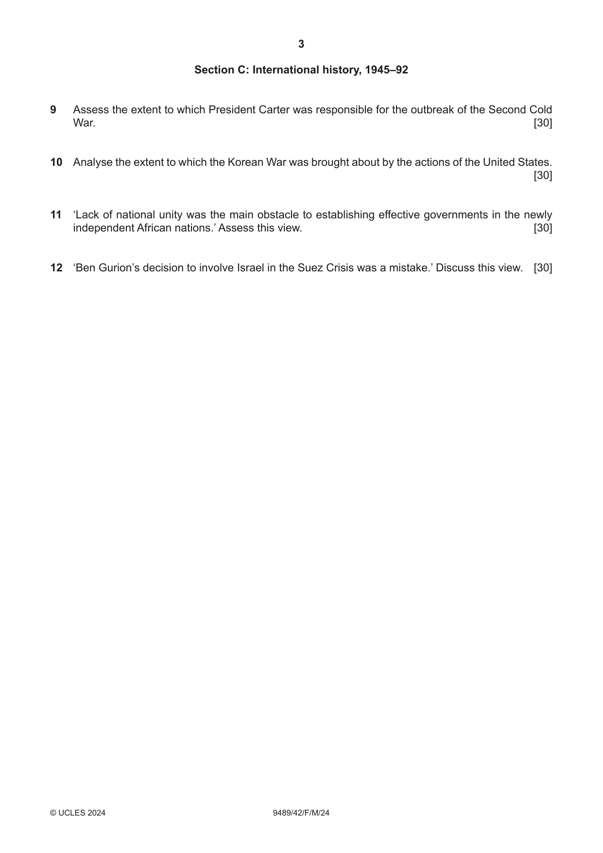 Cambridge A Level History 9489 2024 Feb/March Paper 4 · Variant 2 question paper, page 3 of 4