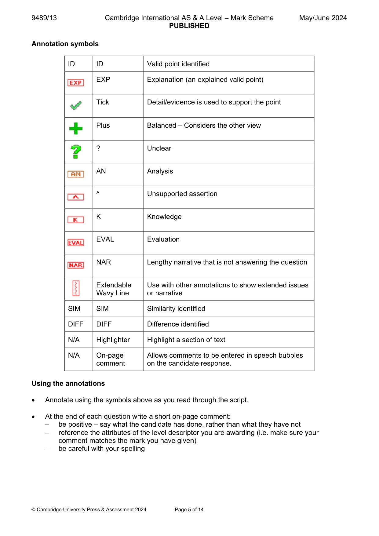 Mark scheme, page 5 of 14