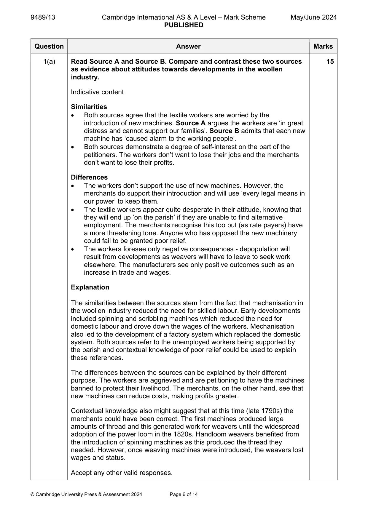 Mark scheme, page 6 of 14
