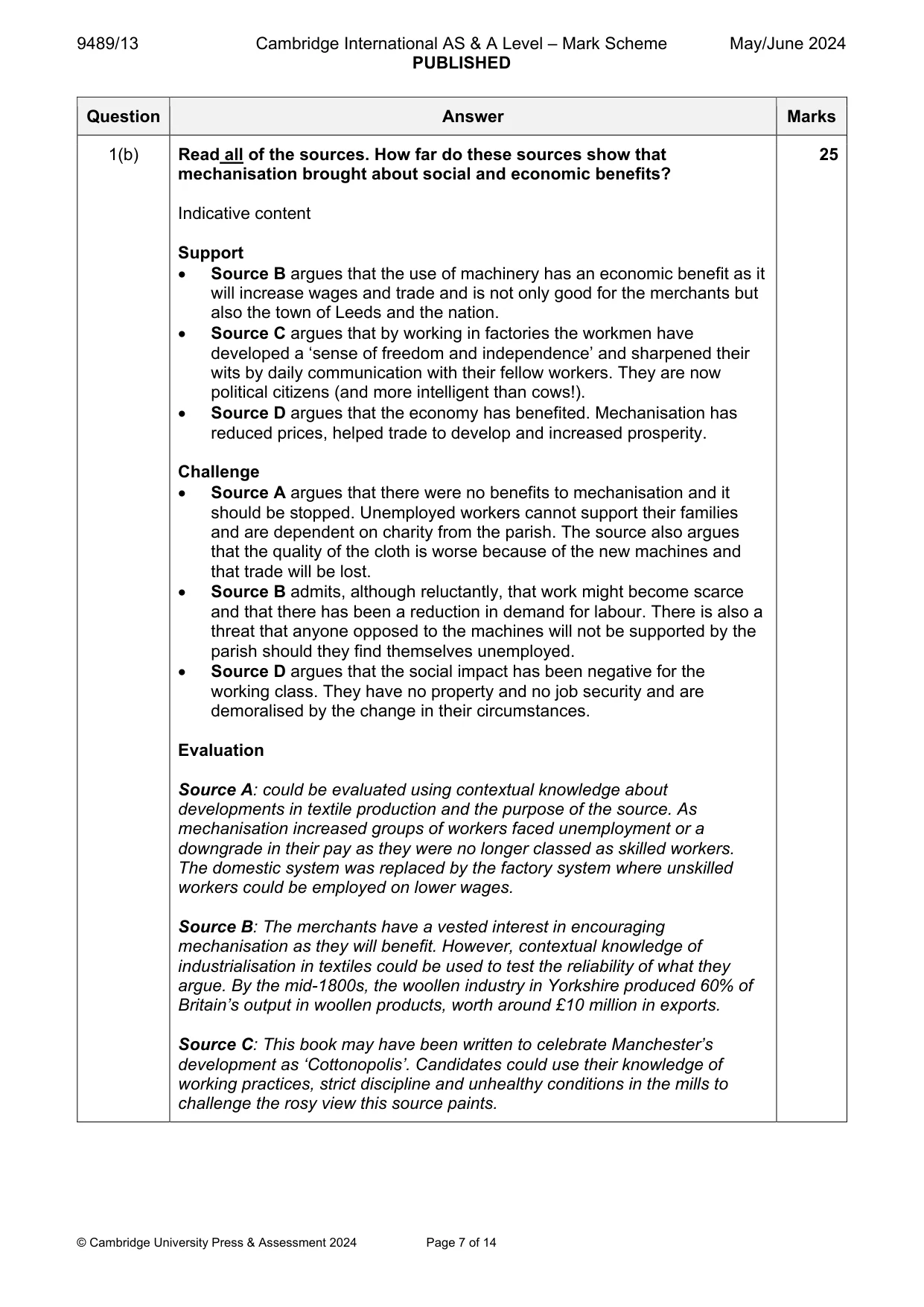 Mark scheme, page 7 of 14