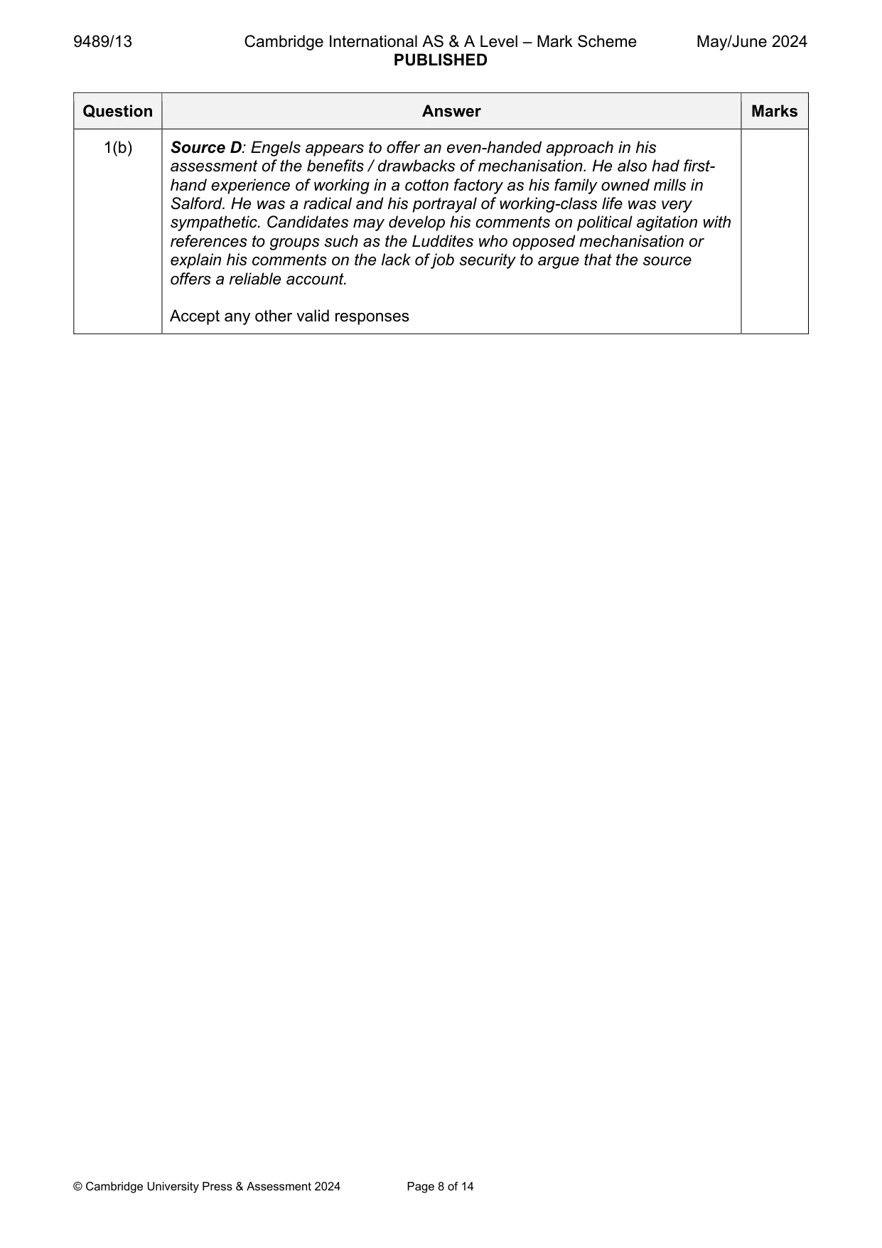 Mark scheme, page 8 of 14