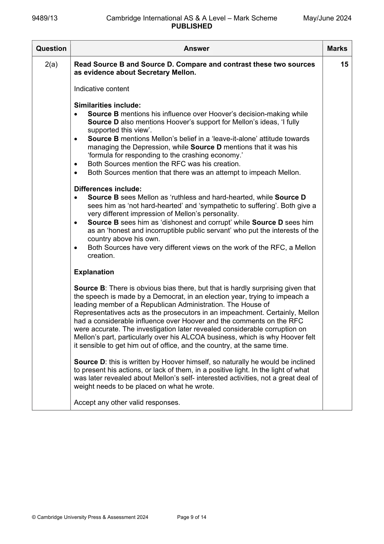Mark scheme, page 9 of 14