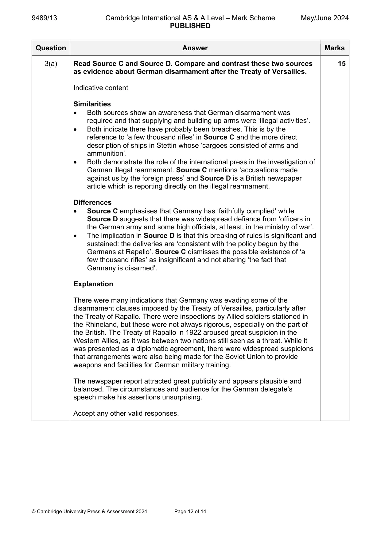 Mark scheme, page 12 of 14