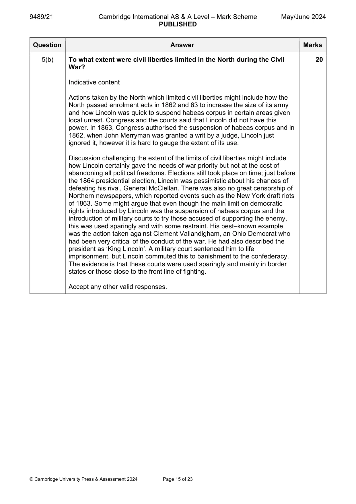 Mark scheme, page 15 of 23