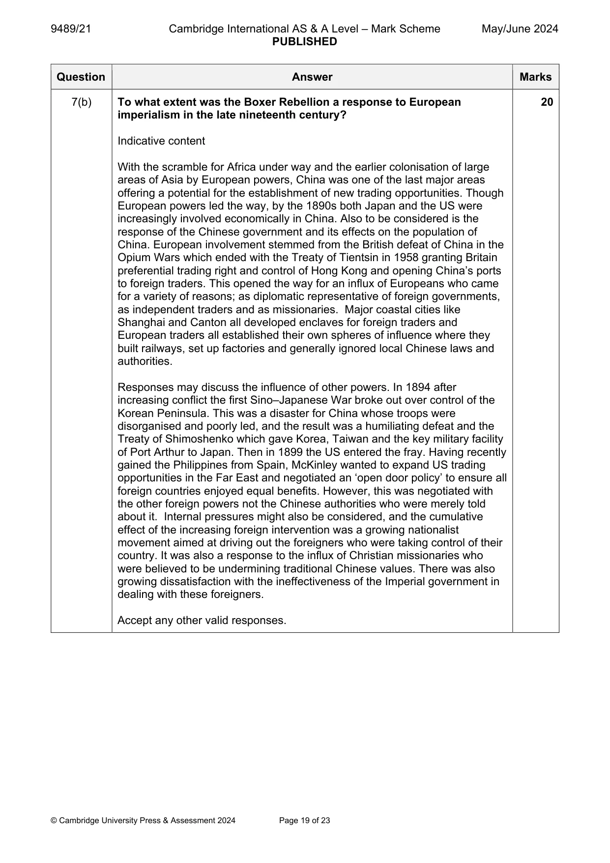 Mark scheme, page 19 of 23