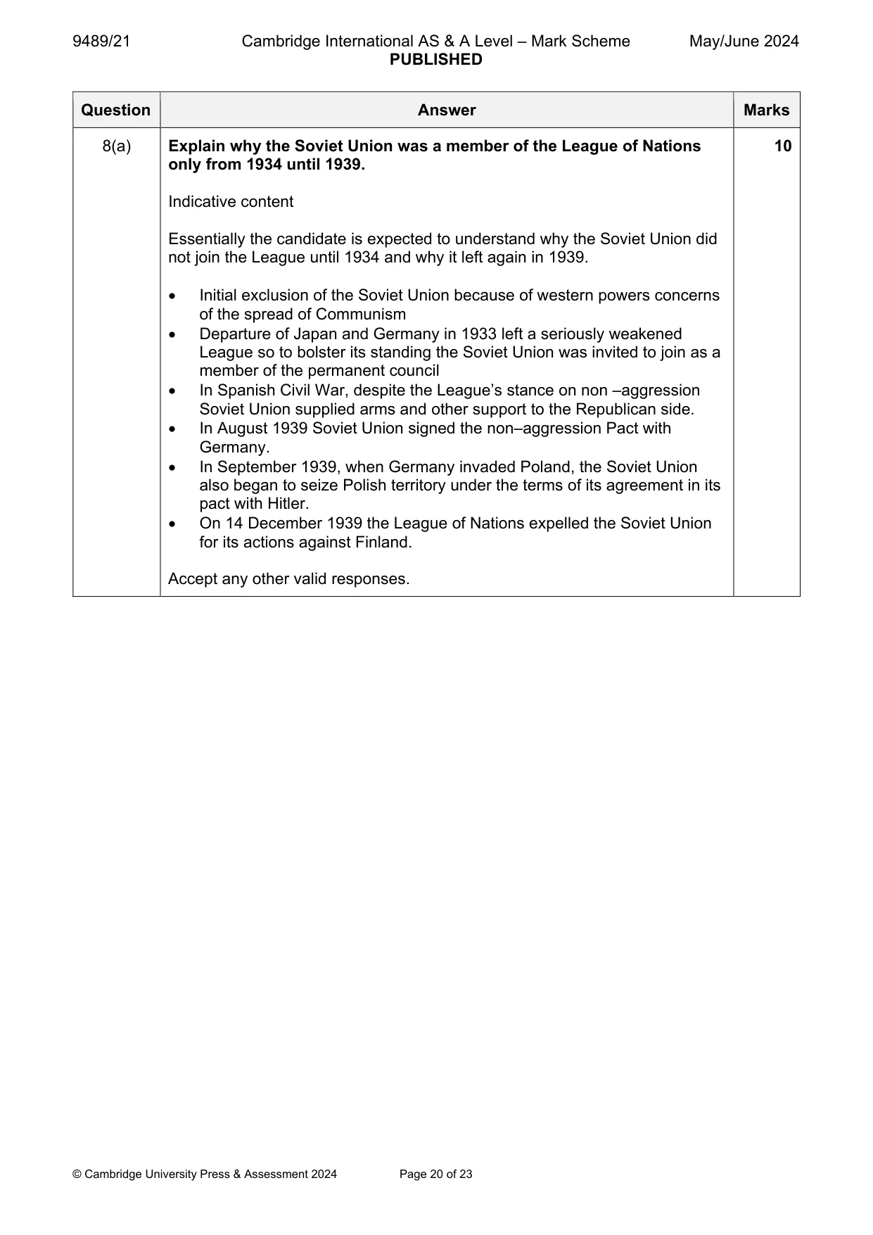 Mark scheme, page 20 of 23