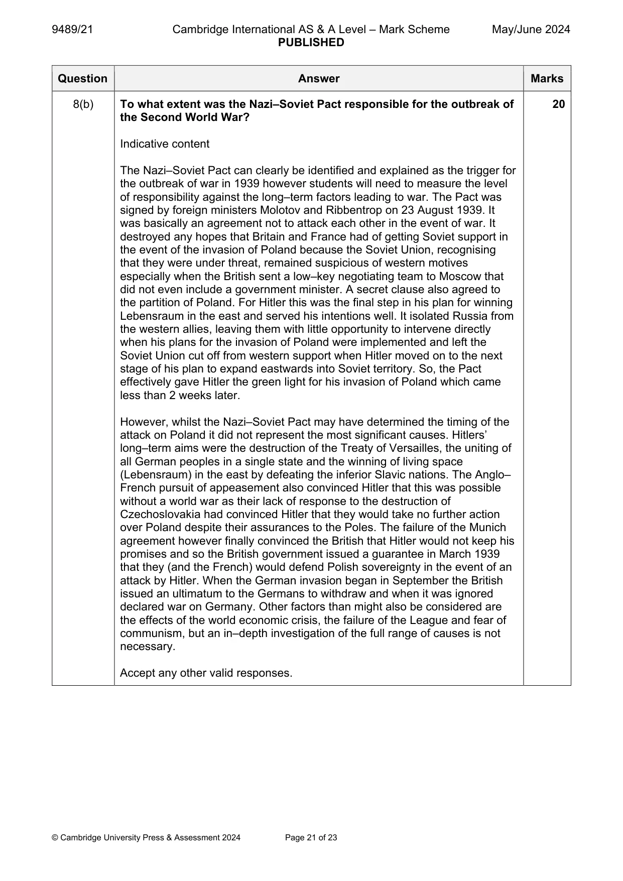 Mark scheme, page 21 of 23