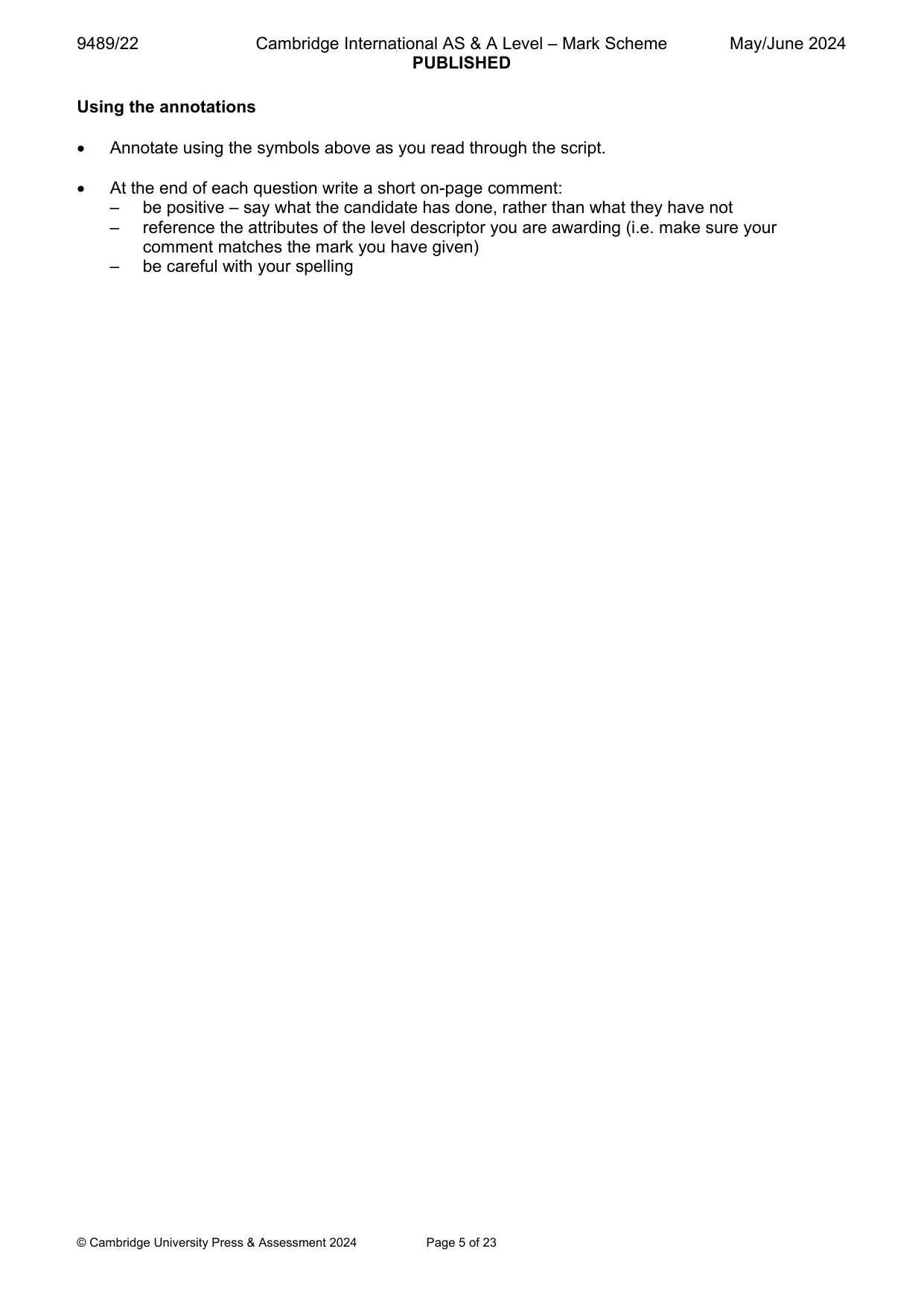 Mark scheme, page 5 of 23