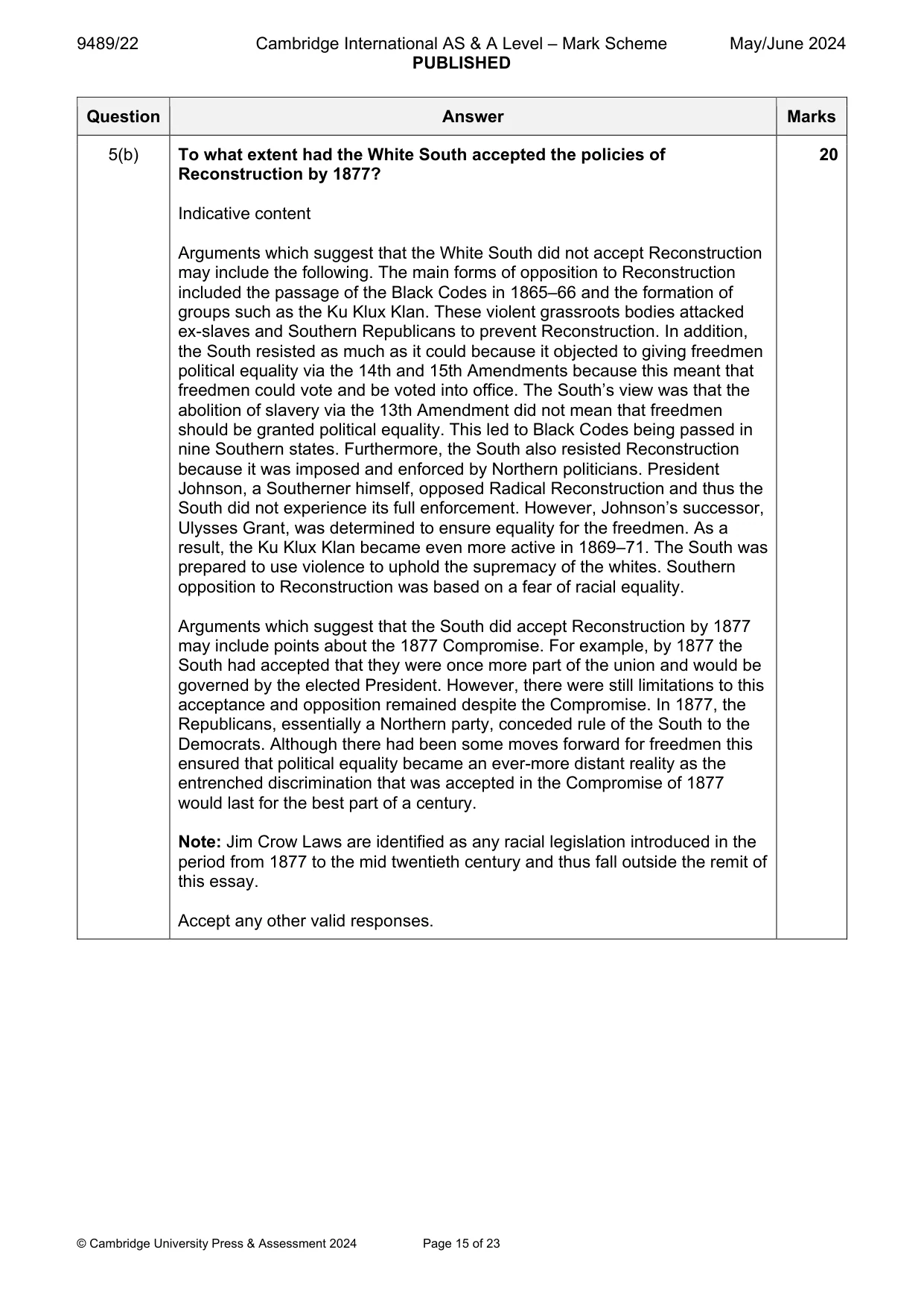 Mark scheme, page 15 of 23