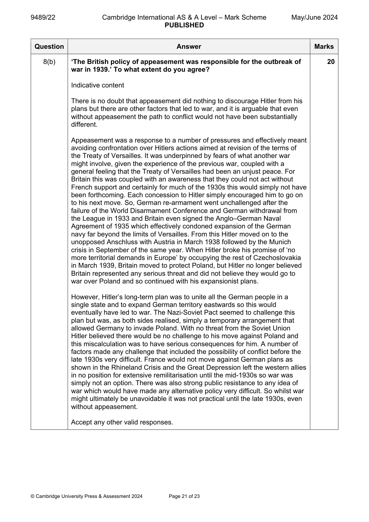 Mark scheme, page 21 of 23