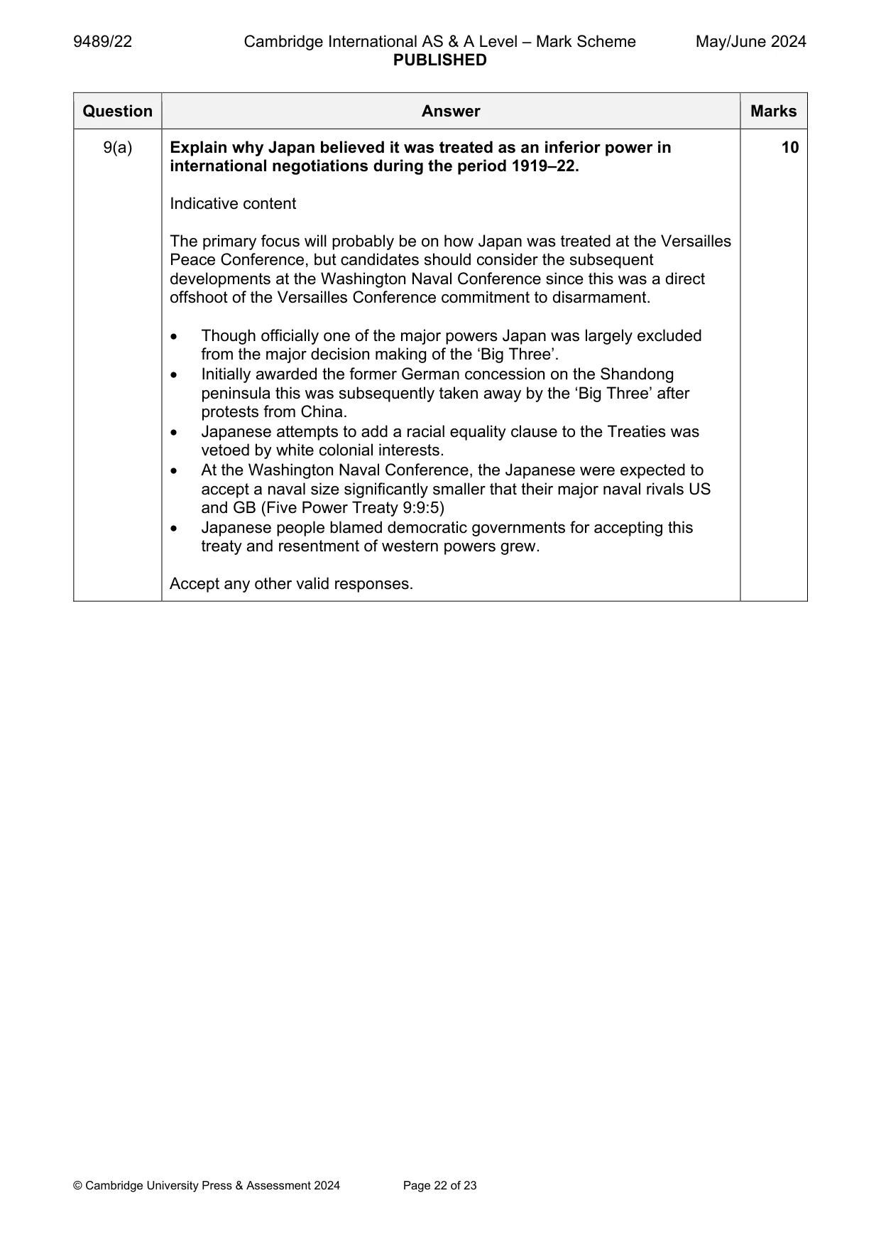 Mark scheme, page 22 of 23