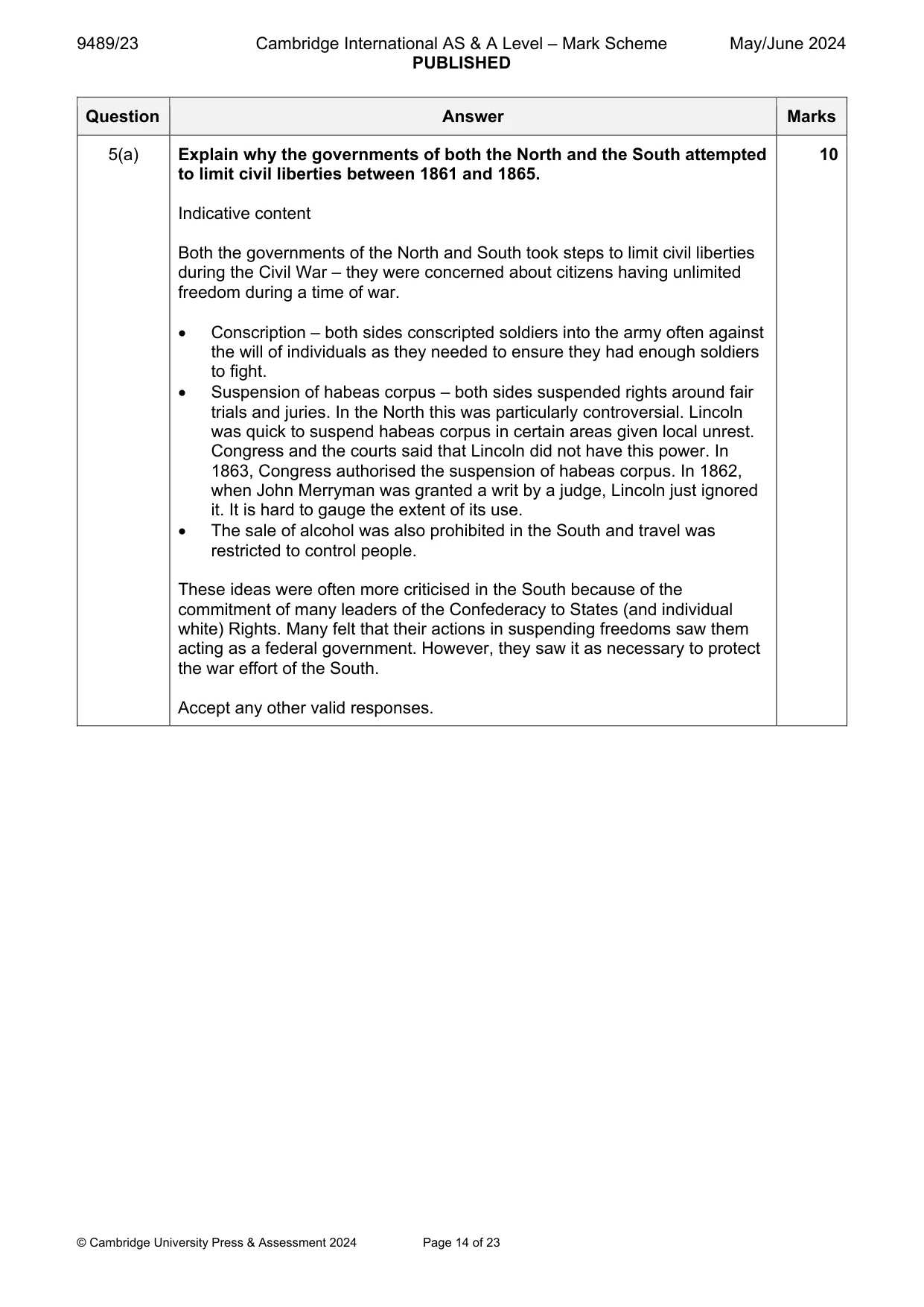 Mark scheme, page 14 of 23